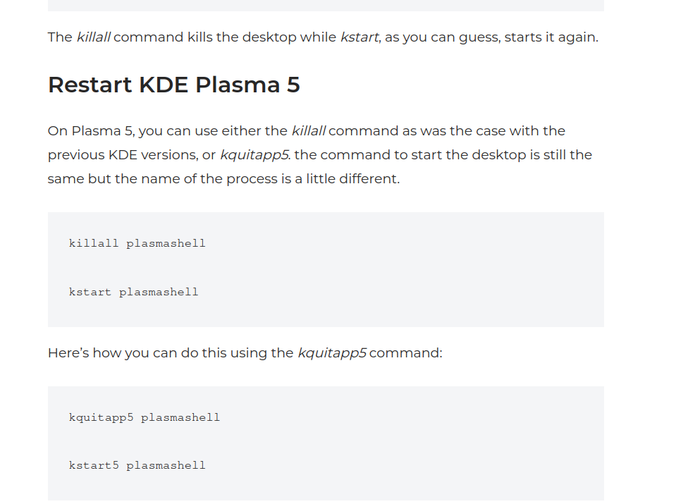 Neustart der KDE Plasma Oberfläche ohne Neustart