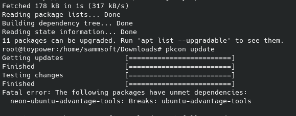 “ubuntu-advantage-tools” Fatal Error beim Update mit pkcon update